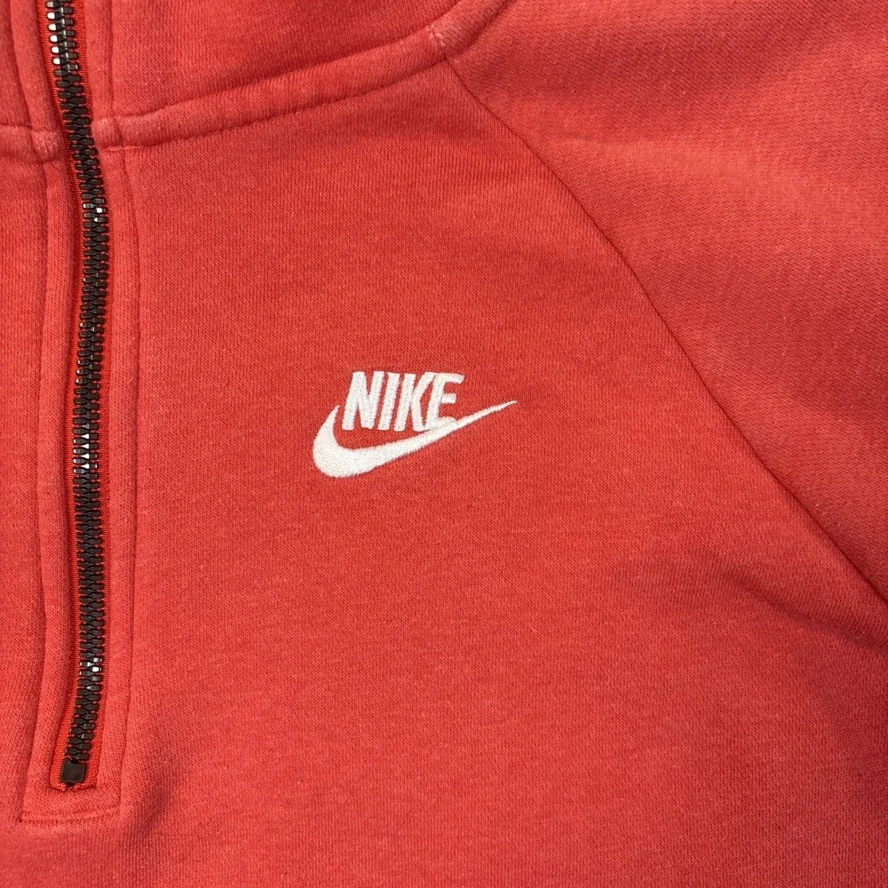 Nike w/ Swoosh Logo‎ Women Large Orange Quarter Zip Hooded Sweatshirt